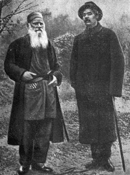 Л.Н. Толстой и М. Горький. Ясная Поляна. 1900