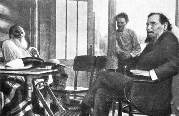 Л. Н. Толстой, И. И. Мечников и А. Б. Гольденвейзер. Телятники. 1909